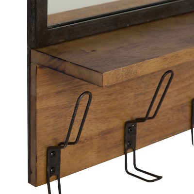 Best Pirce π Kate & Laurel All Things Decor 20" x 37" Coburn Metal Mirror with Wood Shelf and Hooks Brown - Kate and Laurel π - Image 2