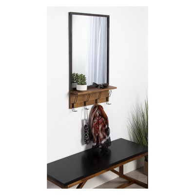 Best Pirce π Kate & Laurel All Things Decor 20" x 37" Coburn Metal Mirror with Wood Shelf and Hooks Brown - Kate and Laurel π - Image 4