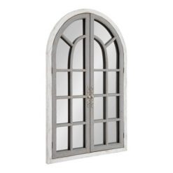 Best Sale โ Kate & Laurel All Things Decor 28" x 44" Boldmere Wood Windowpane Arch Mirror White/Gray - Kate and Laurel ๐