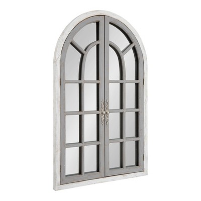 Best Sale β Kate & Laurel All Things Decor 28" x 44" Boldmere Wood Windowpane Arch Mirror White/Gray - Kate and Laurel π