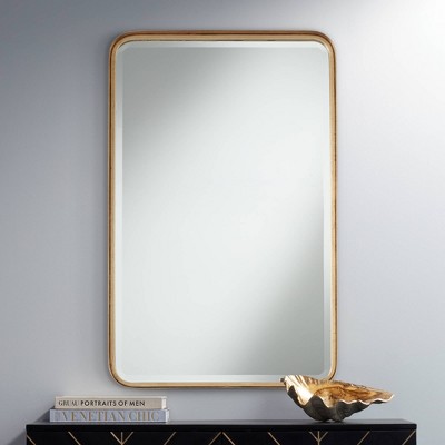 Cheapest 🥰 Uttermost Rectangular Vanity Decorative Wall Mirror Modern Warm Gold Iron Frame Beveled Glass 24" Wide for Bathroom Bedroom Home 🛒