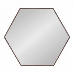 Best Pirce ⭐ Kate & Laurel All Things Decor 22" x 25" Rhodes Hexagon Wall Mirror Walnut Brown - Kate & Laurel All Things Decor 😀