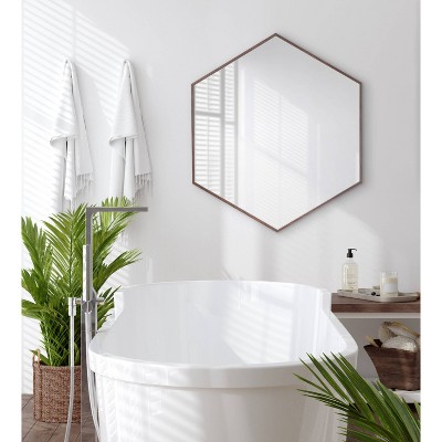 Best Pirce β Kate & Laurel All Things Decor 22" x 25" Rhodes Hexagon Wall Mirror Walnut Brown - Kate & Laurel All Things Decor π - Image 5