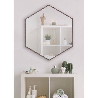 Best Pirce β Kate & Laurel All Things Decor 22" x 25" Rhodes Hexagon Wall Mirror Walnut Brown - Kate & Laurel All Things Decor π - Image 7