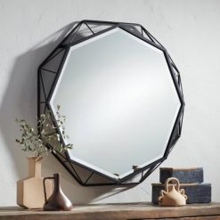 Brand new ✨ Uttermost Octagonal Vanity Decorative Wall Mirror Modern Matte Black Geometric Iron Frame Beveled 30" Wide for Bathroom Bedroom 🎉