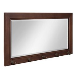 Promo 😉 36" x 2" Pub Mirror with Metal Hooks Walnut Brown - DesignOvation ✨