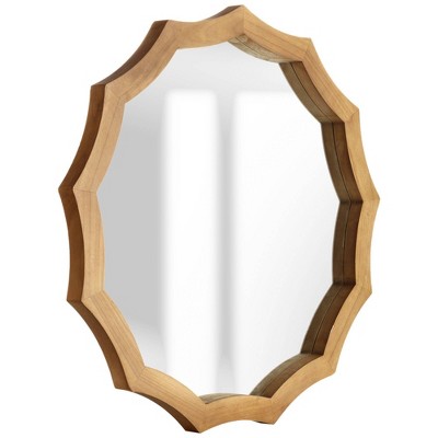 New β 27" Wood Framed Round Scalloped Decorative Wall Mirror Natural - Patton Wall Decor β - Image 2