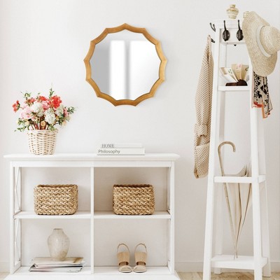 New β 27" Wood Framed Round Scalloped Decorative Wall Mirror Natural - Patton Wall Decor β - Image 6