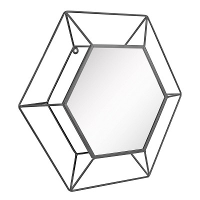 Hot Sale π 23.7" x 20.7" Metal Hexagon Decorative Wall Mirror Black - Stonebriar Collection π