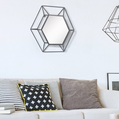 Hot Sale π 23.7" x 20.7" Metal Hexagon Decorative Wall Mirror Black - Stonebriar Collection π - Image 4