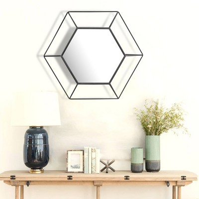 Hot Sale π 23.7" x 20.7" Metal Hexagon Decorative Wall Mirror Black - Stonebriar Collection π - Image 5