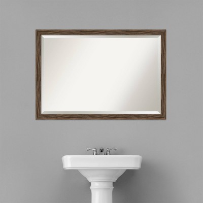 Promo ๐ฅ 39" x 27" Regis Barnwood Narrow Framed Bathroom Vanity Wall Mirror Light Brown - Amanti Art โ - Image 4
