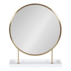 Promo 🧨 Kate & Laurel All Things Decor 18" x 22" Maxfield Round Tabletop Mirror White/Gold - Kate & Laurel All Things Decor 👏