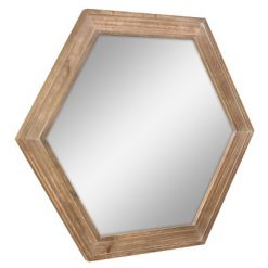 Wholesale 🎉 23.8" x 20.7" Wooden Hexagon Wall Mirror Brown - Stonebriar Collection 👏