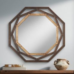 Budget 🛒 Uttermost Octagonal Vanity Decorative Wall Mirror Rustic Golden Bronze Iron Openwork Geometric Frame 32" Wide for Bathroom Bedroom 🛒