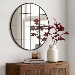 Best deal ๐ 27" Round Window Pane Metal Wall Mirror Black - Threshold™ ๐