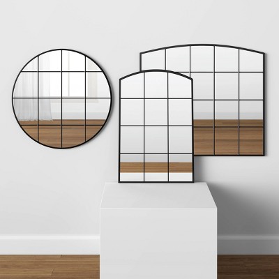 Best deal π 27" Round Window Pane Metal Wall Mirror Black - Threshold™ π - Image 3