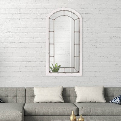 Best Sale 🔥 24" x 44" Antique Arch Windowpane Decorative Wall Mirror Metal/Off White - Patton Wall Decor ⭐ - Image 3