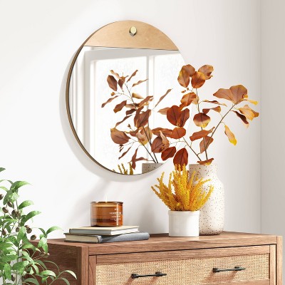 New ❤️ 22" Wood/Metal Frameless Mirror with Knob Hanger Brown - Threshold™ ⭐