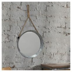 Best reviews of ๐ CKK Home Decor 11.9" Suspended Round Galvanized Metal Wall Mirror with Rope Hanging Loop Brown/Silver - Stonebriar Collection ๐