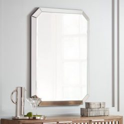 Flash Sale ⌛ Noble Park Cut-Corner Rectangular Vanity Wall Mirror Modern Mirrored Glass Frame Beveled 31" Wide for Bathroom Bedroom Living Room 👍