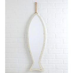 Buy 👏 The Lakeside Collection Lakeside Distressed White Wood Fish-Shaped Wall Hanging Mirror for Indoors 😍