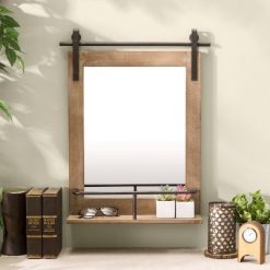 Promo 👏 Wall Mount Barn Mirror with Wood Shelf and Iron Hardware - Danya B. 😍