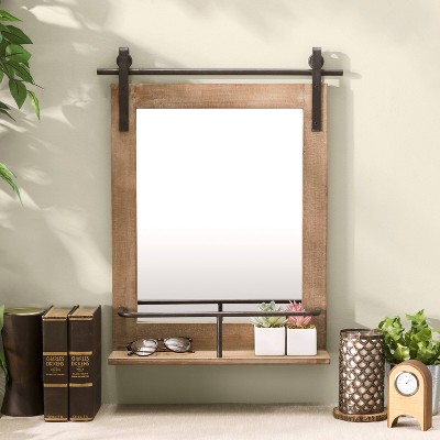 Promo π Wall Mount Barn Mirror with Wood Shelf and Iron Hardware - Danya B. π