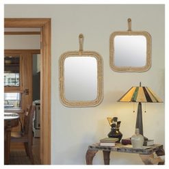 Outlet ๐ CKK Home Decor 23" x 17.3" Decorative Wall Mirror with Rope Trim Tan - Stonebriar Collection ๐ฅ