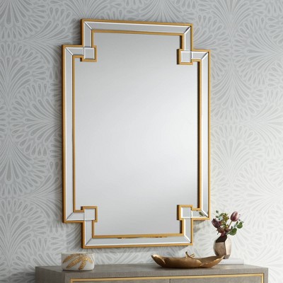 Best deal π Noble Park Rectangular Vanity Wall Mirror Vintage Gold Leaf Beveled Mirrored Tile Frame 27" Wide for Bathroom Bedroom Living Room π
