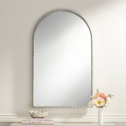 Buy ⌛ Noble Park Arched Top Vanity Accent Wall Mirror Modern Beaded Border Silver Metal Frame 24" Wide for Bathroom Bedroom Living Room ⭐