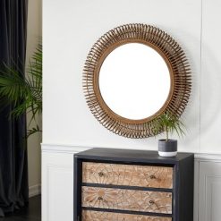 Deals 🎉 Olivia & May 32" Large Round Natural Wicker Wall Mirror - Olivia & May 🤩