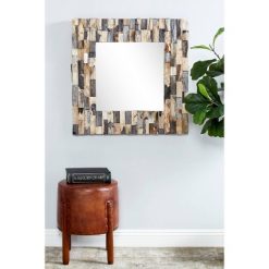 Buy 😍 Olivia & May 32" x 32" Wood Square Checkered Petrified Stone Wall Mirror - Olivia & May 🔔