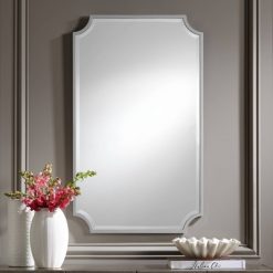 Buy ❤️ Noble Park Rectangular Vanity Decorative Wall Mirror Modern Beveled Rounded Cut Edge Silver Frame 24" Wide for Bathroom Bedroom ⭐