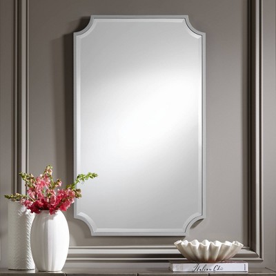 Buy ❤️ Noble Park Rectangular Vanity Decorative Wall Mirror Modern Beveled Rounded Cut Edge Silver Frame 24" Wide for Bathroom Bedroom ⭐