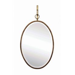 Hot Sale ✔️ 16" x 26" Oval Metal Framed Wall Mirror with Bracket Distressed Gold Finish - 3R Studios 👏
