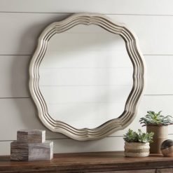 Best Sale 😉 Noble Park Scalloped Round Vanity Wall Mirror Modern Silver Stepped Frame Beveled 32 1/2" Wide for Bathroom Bedroom Living Room 🌟