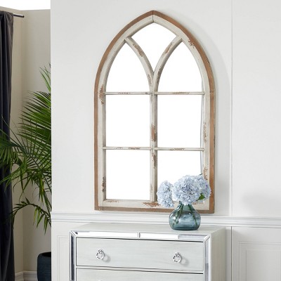 Coupon ✔️ Olivia & May 31.5" x 51" Large Wood Arched Wall Mirror with Window Frame White - Olivia & May 😉