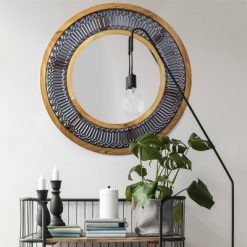 Promo 😍 31" Round Rustic Wood/Metal Framed Decorative Wall Mirror - Crystal Art Gallery 👍