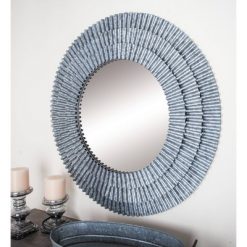 Top 10 👍 Olivia & May 37" Modern Round Iron Framed Wall Mirror with Corrugated Design Gray - Olivia & May 🎁