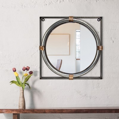 Deals π E2 Concepts 21" Square Metal Framed Vanity Wall Mirror Antiqued Silver - American Art Decor β¨ - Image 2