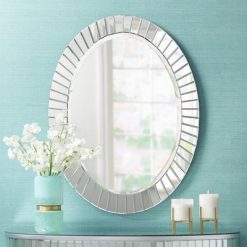 Discount ✨ Noble Park Oval Vanity Decorative Wall Mirror Modern Mirrored Panels Frame Beveled Edge 25 1/2" Wide Bathroom Bedroom Living Room 🎁