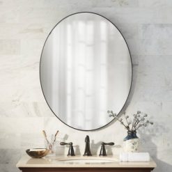 Best deal ✨ Noble Park Oval Vanity Decorative Wall Mirror Modern Matte Black Metal Frame 23 1/2" Wide for Bathroom Bedroom Living Room Office 😉