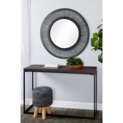 Hot Sale โ๏ธ Olivia & May 40" x 40" Large Round Metal Wall Mirror with Mesh Frame Black - Olivia & May ๐