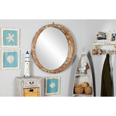 Coupon π Olivia & May 39" x 39" Vintage Style Distressed Large Round Wood Wall Mirror - Olivia & May π