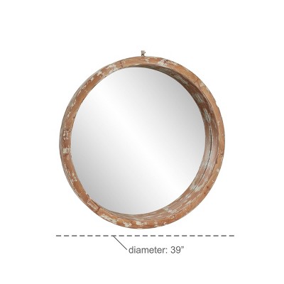 Coupon π Olivia & May 39" x 39" Vintage Style Distressed Large Round Wood Wall Mirror - Olivia & May π - Image 2