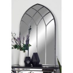 New 👏 Olivia & May Modern Iron Framed Arched Window Wall Mirror Gray - Olivia & May ❤️