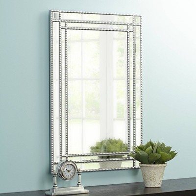 Promo π Noble Park Rectangular Vanity Wall Mirror Modern Shiny Silver Leaf Mirrored Frame Beveled 23" Wide Bathroom Bedroom Living Room π