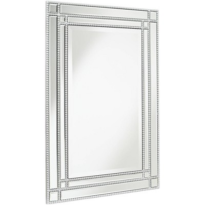 Promo π Noble Park Rectangular Vanity Wall Mirror Modern Shiny Silver Leaf Mirrored Frame Beveled 23" Wide Bathroom Bedroom Living Room π - Image 3
