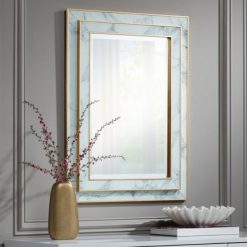 Wholesale 🧨 Possini Euro Design Rectangular Vanity Wall Mirror Modern Gold Printed Marble Glass Double-Frame Beveled 25 1/4" Wide for Bathroom 👏
